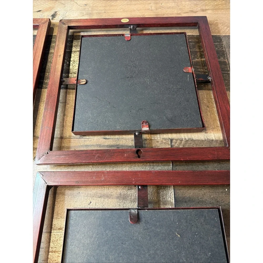 Set of 4 Vintage Gothic Wall Mirrors Red Metal Geometric Jeweled Window Panels